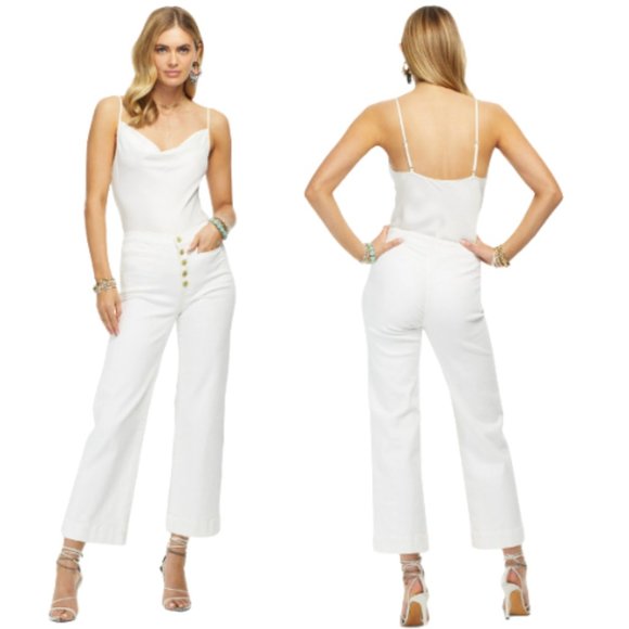 Ramy Brook Denim - Ramy Brook Angela Cropped Wide Leg Jeans Sz 30 High Rise White Denim Button Fly